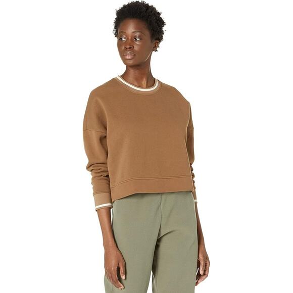 Madewell MWL Cropped Sweatshirt WMNS S Tan Foundational Fleece Pullover Boxy Fit - Picture 2 of 10